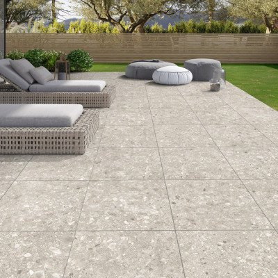 Outdoor White Terazzo-Effect Matt Porcelain Tile 60x60cm