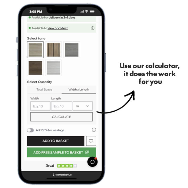 Using the online tile quantity calculator Tile Merchant tile quantity calculator on www.tilemerchant.ie
