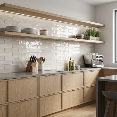 Downtown Beige Gloss Ceramic Wall Tile 25x5cm