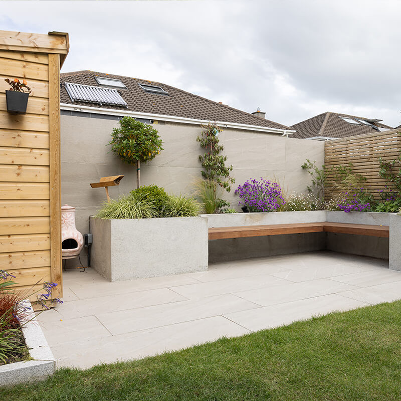 Slip-resistant porcelain patio tiles with a textured surface for better traction.