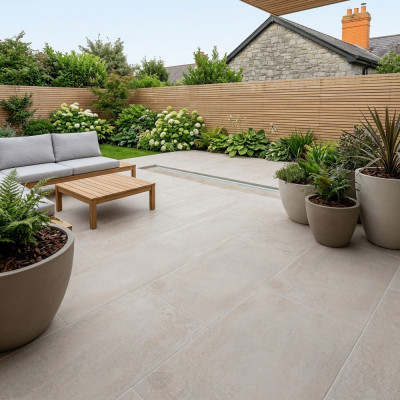 Outdoor Pluto Crema Light Concrete-Effect Matt Porcelain Tile 120x60cm