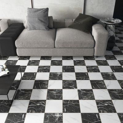 Chess Marquina Gold Pattern Matt Porcelain Tile 44.2x44.2cm