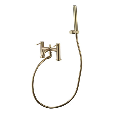 Giro Brushed Brass Bath Filler Tap With Shower Mixer Handset