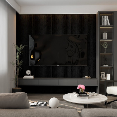 PU Stone Wall Panel Ribbed Surface Black 120x60cm