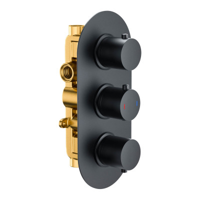 "Shower Valve (Round, Concealed, Triple, 2 Outlets) - Matt Black"