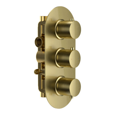 "Shower Valve (Round, Concealed, Triple, 2 Outlets) - Brushed Brass"