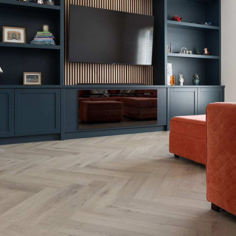 Stylish living room in Ireland with SPC flooring and natural light.
