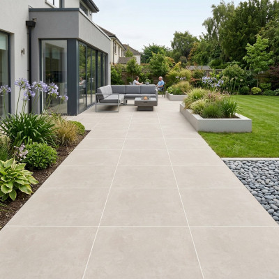 Outdoor Cream Cement-Effect Matt Porcelain Tile 60x60cm