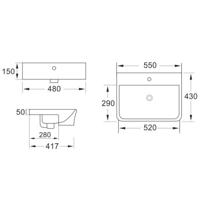 "Brooklyn Basin (1 Tap Hole, Semi-Recessed) - White 550mm"