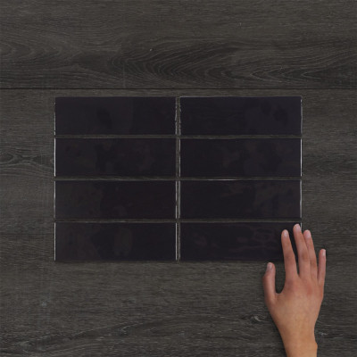 Metro Borgo Noir Gloss Porcelain Wall Tile 20x6.5cm