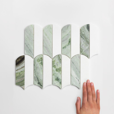 Pimlico White Mixed Fan Polished Marble Mosaic 31.5x26cm