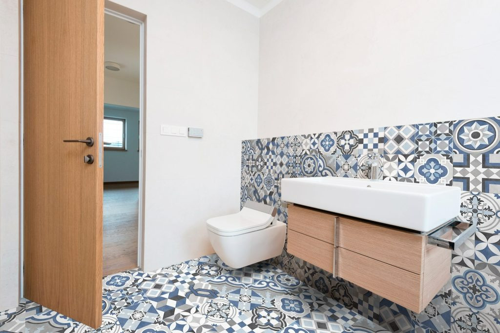 Pattern tiles installed in a bathroom in Dublin