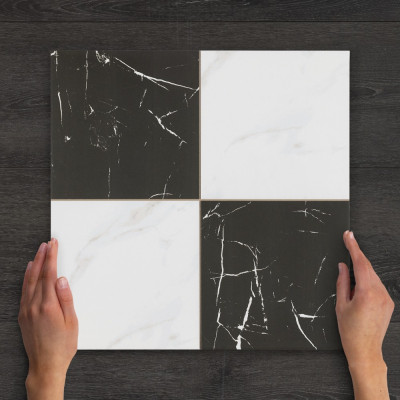 Chess Marquina Pattern Matt Porcelain Tile 44.2x44.2cm