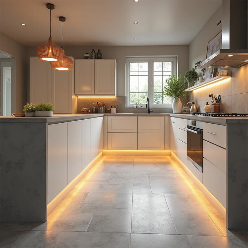 Electric heating cable system installed in a tiled Irish kitchen