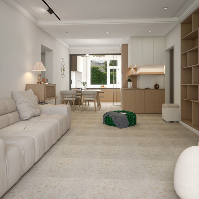Cippo Ivory Terrazzo-Effect Matt Porcelain Tile 60x60cm