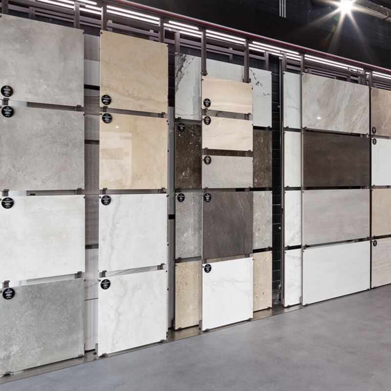 Free tile sample display at a Dublin tile shop.