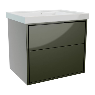 Erla Wall Hung Vanity Unit (Twin Drawer) - Green 615mm