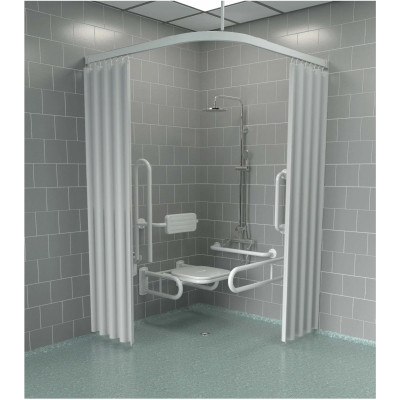 "iCare Shower Pack (Valve, Slide Rail, Shower Seat, Grab Rail, Curtain) - White/Grey"