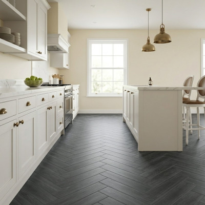 Yosemite Wood-Effect Grafito Placket Matt Porcelain Tile 44x8cm