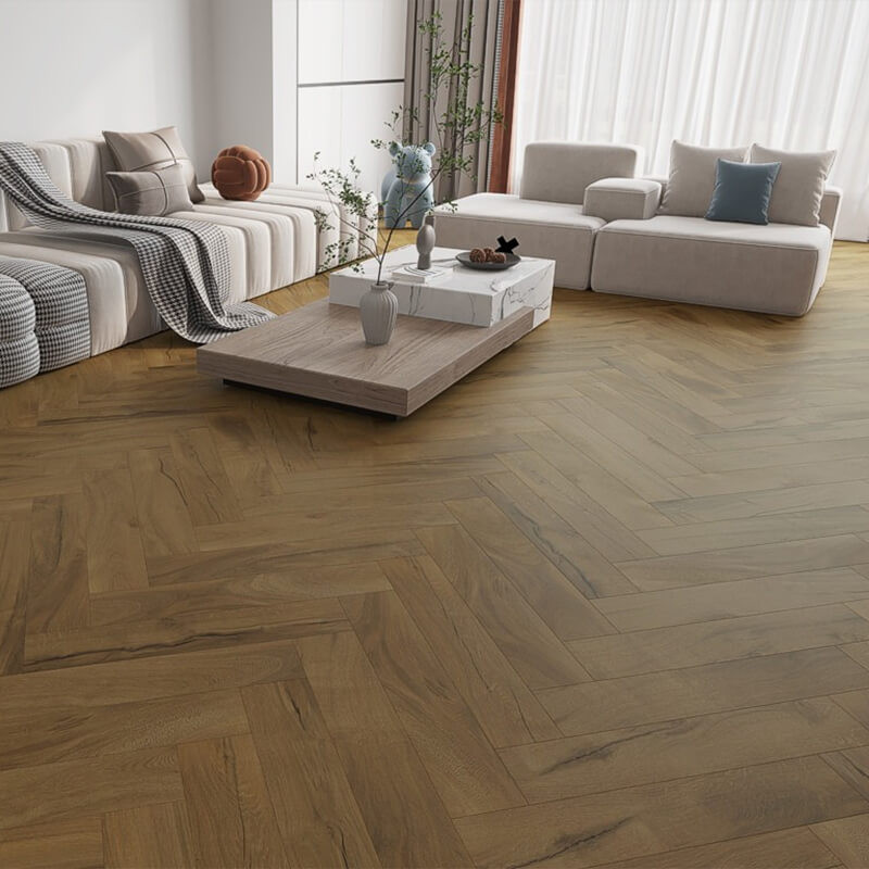 SPC vinyl flooring sample with wood grain finish