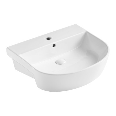 "Boston Basin (1 Tap Hole, Semi-Recessed, Round) - White 550mm"