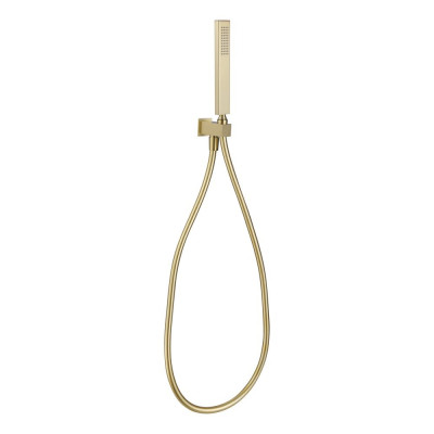 Square Brushed Brass Outlet and Parking Bracket with Shower Handset and Hose