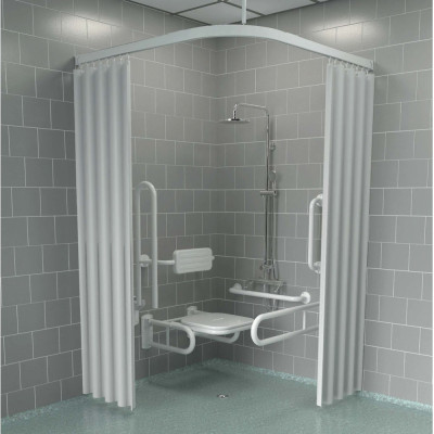 "iCare Shower Pack (Valve, Slide Rail, Shower Seat, Grab Rail, Curtain) - White/Grey"