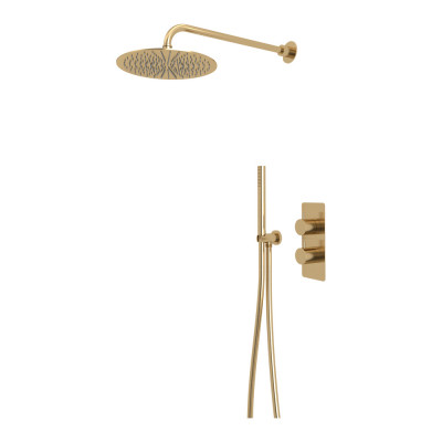 "Quantum Shower System/Column (with Handset, Holder and Overhead Shower) - Brushed Brass"