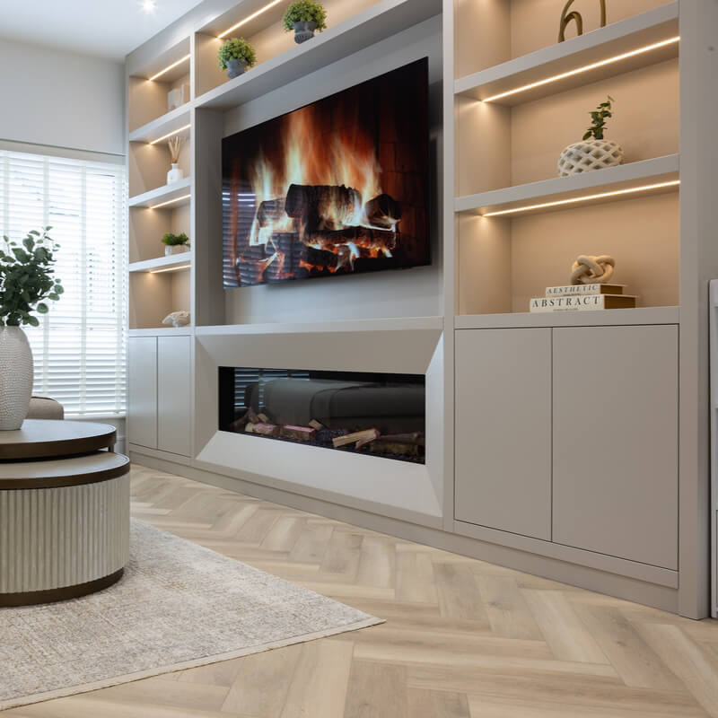 Modern Irish living room featuring installed SPC vinyl flooring.