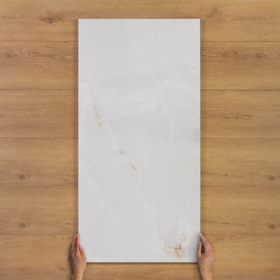 Onyx Bianco Marble-Effect Gloss Porcelain Tile 120x60cm