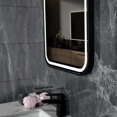 Liona Matt Black Illuminated Rectangular Mirror 50x70cm