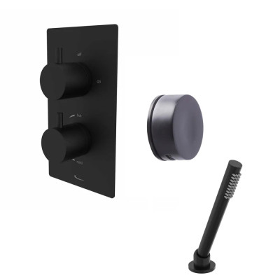 Quantum Shower System/Column (with Overflow Bath Filler and Deck Mounted Handset) - Matt Black