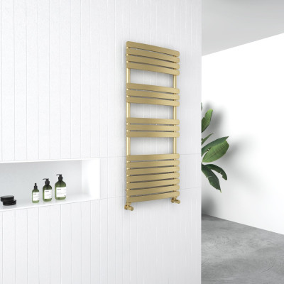 Veniezia Heated Towel Rail (Flat Panel) - Brushed Brass 1200x500mm