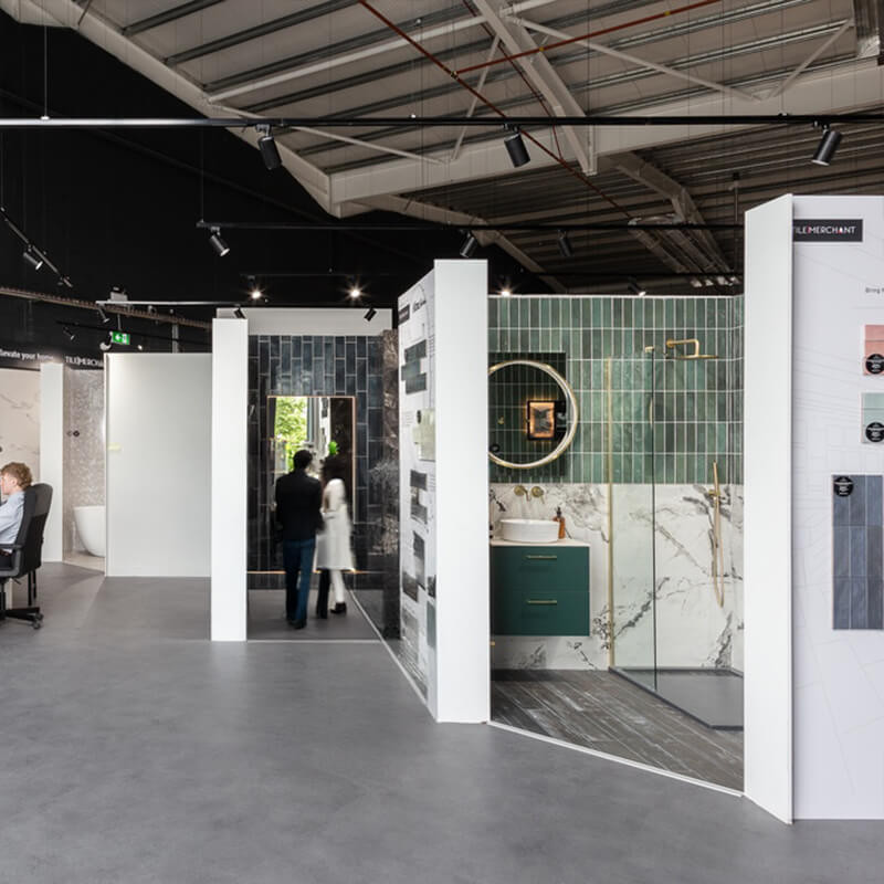 Modern bathroom tiles on display at a top Dublin tile shop