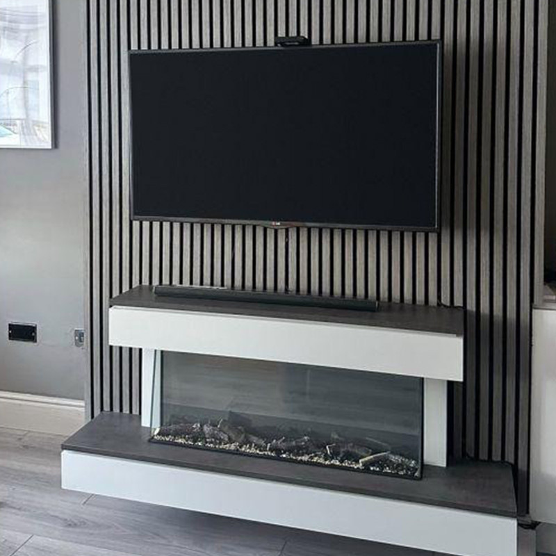 TV media wall featuring stylish acoustic wall treatments