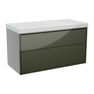 Erla Wall Hung Vanity Unit (Twin Drawer) - Green 1000mm