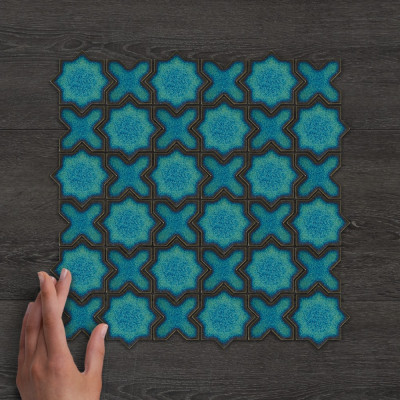 Star and Cross Green Glazed Porcelain Mosaic 29.6x29.6cm