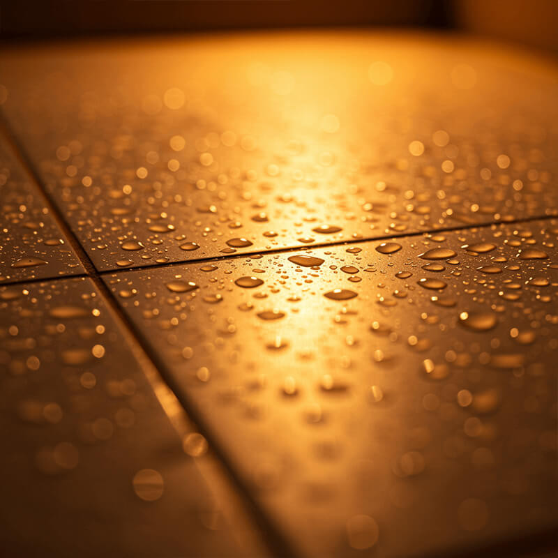 Spraying bathroom tile cleaner on shower tiles for deep cleaning