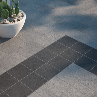 Outdoor Porcelain Cobble Aran Black Natural Tile 20x20cm