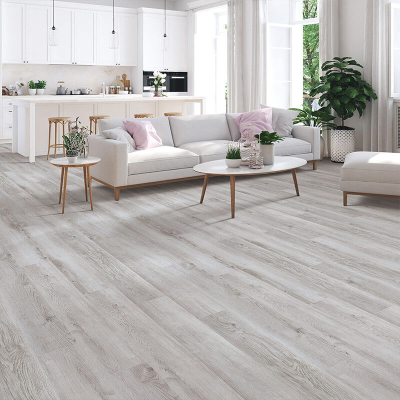Rustic style SPC vinyl flooring in living area