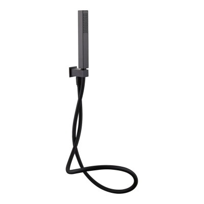 Square Matt Black Outlet and Parking Bracket with Shower Handset and Hose