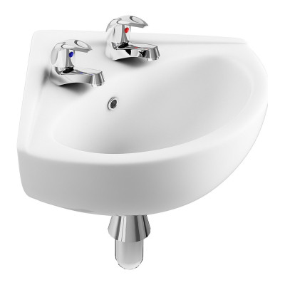 "Kota Corner Basin (470x417, 2 Tap Hole, Wall Mount Only) - White"