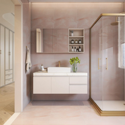 Onyx Soft Pink Marble-Effect Gloss Porcelain Tile 120x60cm