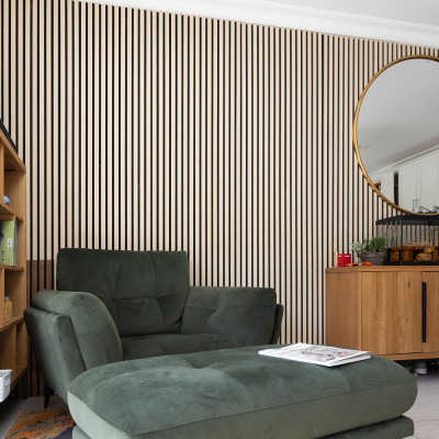 21mm Acoustic Black Felt Wall Panel Mid Oak 240x60cm