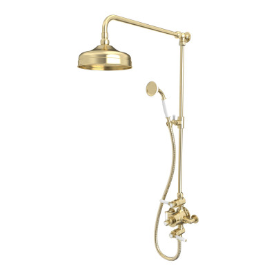 "Lansdown Shower System/Column (Exposed, Overhead Shower & Handset) - Brushed Brass"
