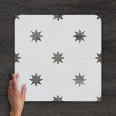 Star White Pattern Matt Porcelain Tile 44.2x44.2cm