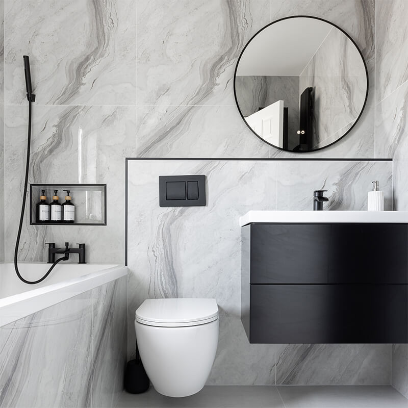 Luxurious Marble-Inspired Bathroom Tiles with Vein Patterns