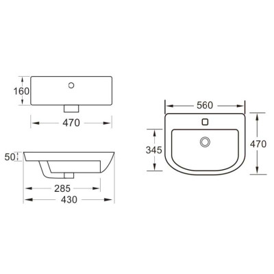 "Boston Basin (1 Tap Hole, Semi-Recessed, Round) - White 550mm"