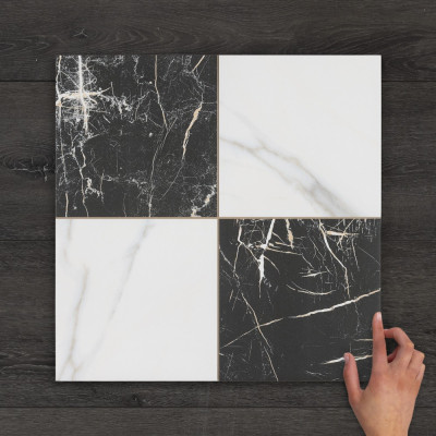 Chess Marquina Gold Pattern Matt Porcelain Tile 44.2x44.2cm