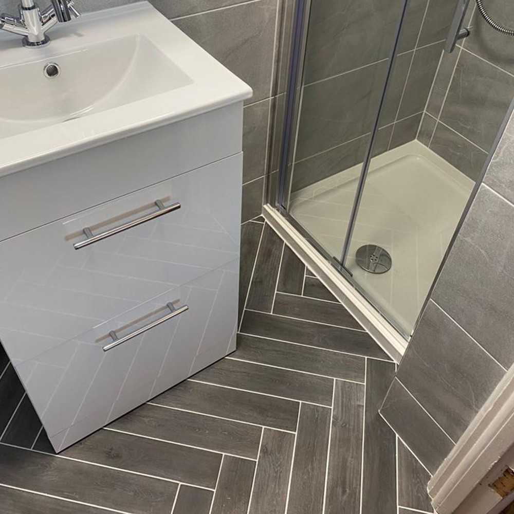 Wood Effect Tiles installed in a bathroom in Ireland